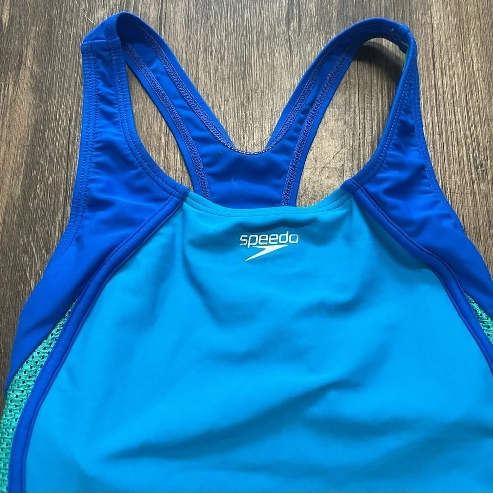 Speedo Girls One Piece Swimwear Blue Green Racerback Unpaded Bathing Suit 14